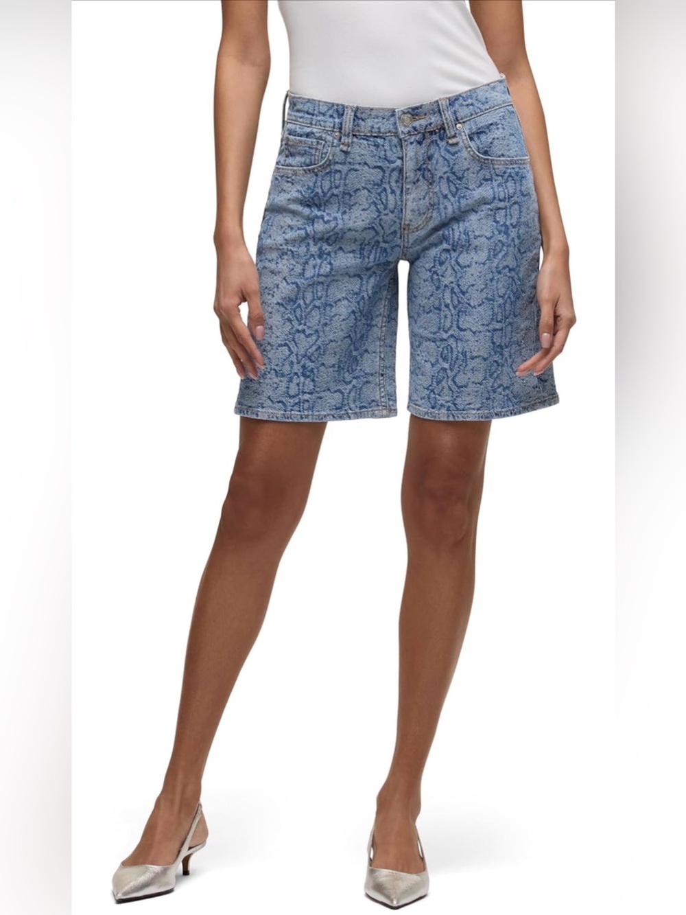 Hudson London Low Rise Long Short Snake Print “Venom” Denim Shorts Size 26 NWT